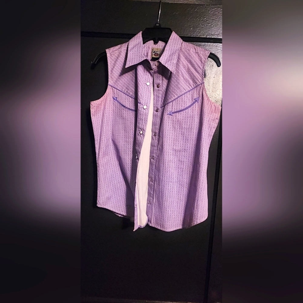 Purple Sleeveless Button-Up Shirt